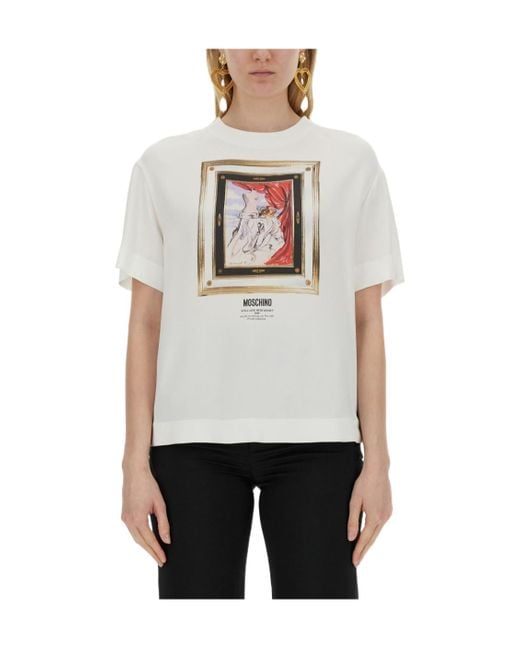 Moschino White T-Shirt With Round Neck And Short Sleeves