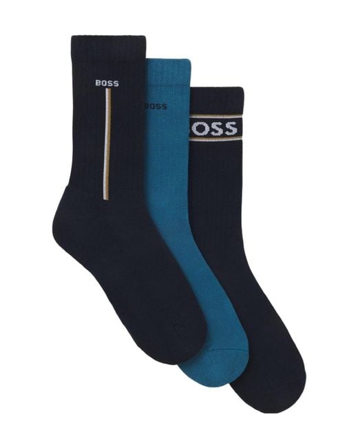 Boss Blue Three Pairs Comfortable Breathable Pure Cotton Socks