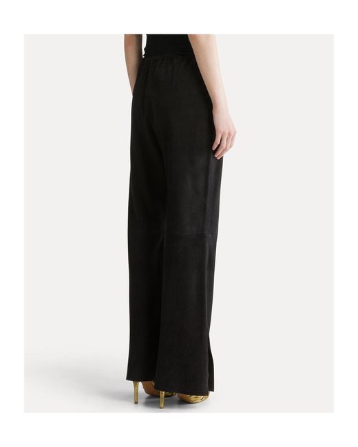 Forte_forte Black Suede Trousers With Elasticated Waistband