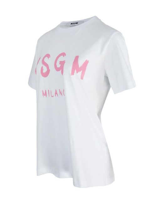 MSGM White Logo Printed Crewneck T-Shirt