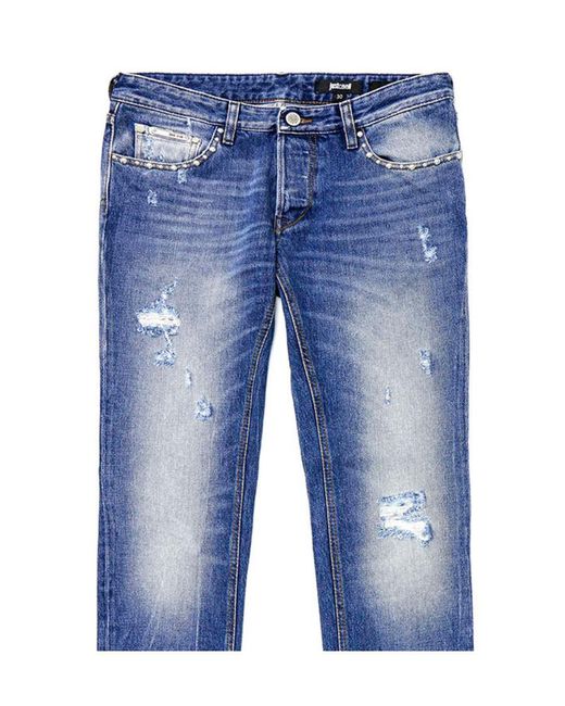 Just Cavalli Blue Ripped Jeans With Details for men