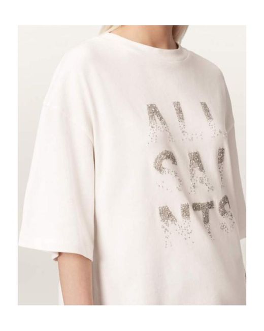AllSaints White Stacks Amelie Oversized Embellished T-Shirt