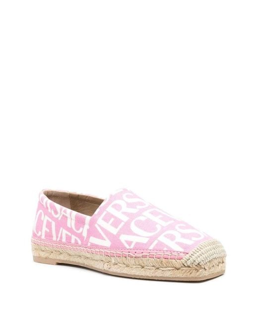 Versace Pink All-Over Logo Print Espadrilles