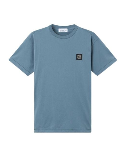 Stone Island Blue Logo-Patch Cotton T-Shirt for men