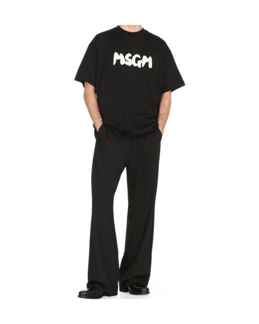MSGM Black Logo-Printed Crewneck T-Shirt for men
