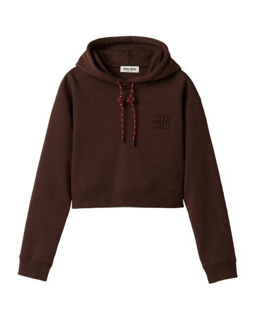 Miu Miu Brown Drawstring Cropped Hoodie