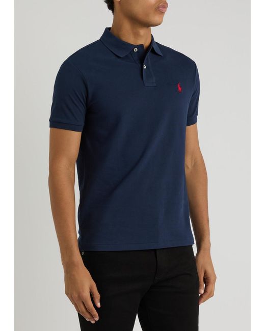 Polo Ralph Lauren Blue Slim Piqué Cotton Polo Shirt for men