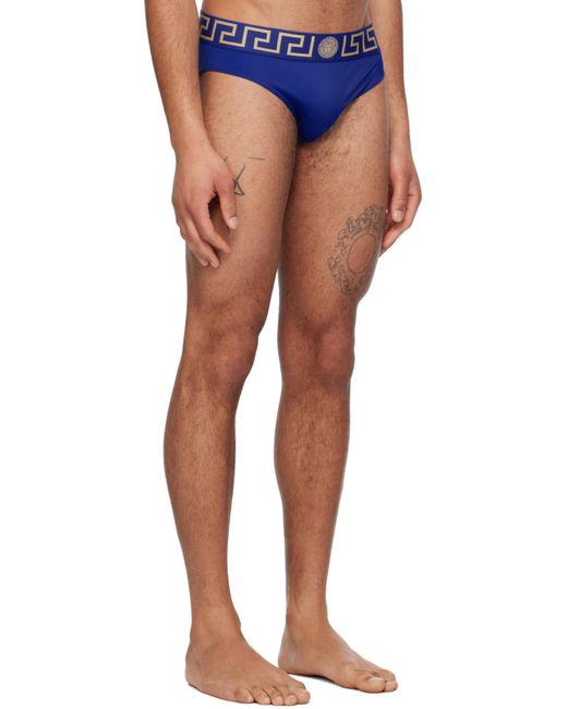 Versace Blue Greca-Pattern Medusa-Head Swim Trunks for men