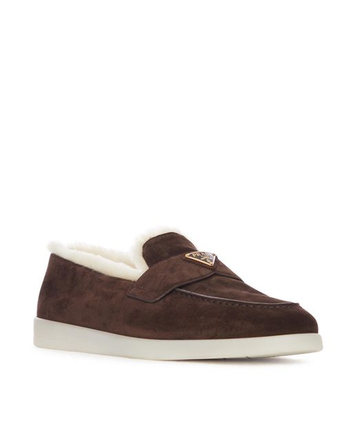 Prada Brown Logo Plaque Slip-On Loafers for men