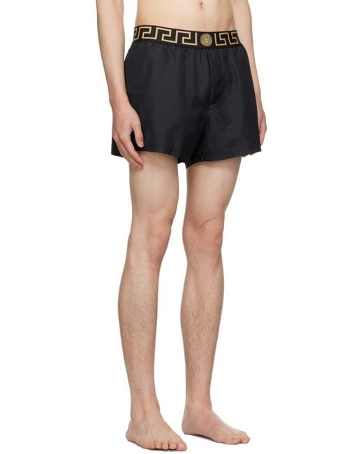 Versace Blue Greca Border Elasticated Waistband Swim Shorts for men