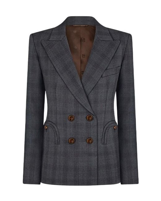 Blazé Milano Black Charmer Double-Breasted Checked Blazer