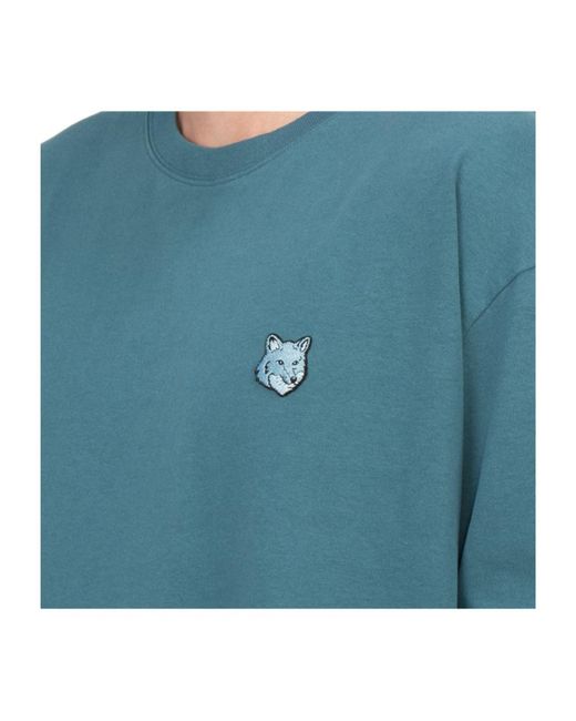 Maison Kitsuné Blue Round Collar And Long-Sleeved T-Shirt for men