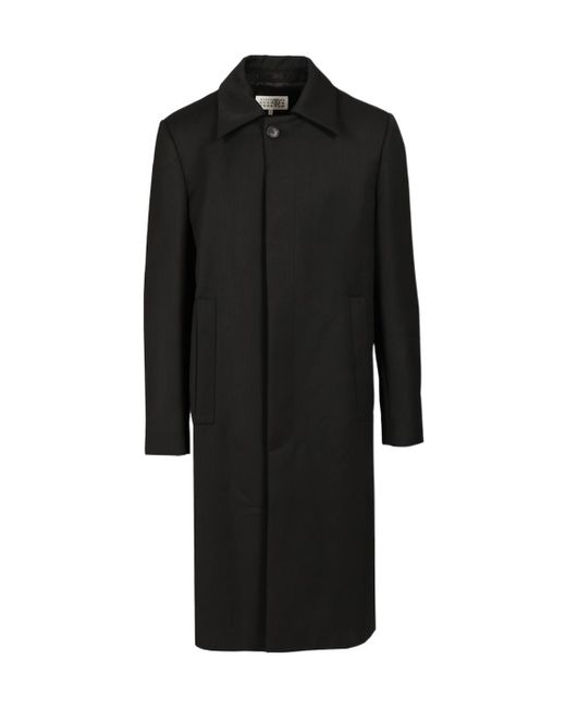 MM6 by Maison Martin Margiela Black Buttoned Tailored Overcoat for men