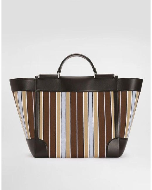Dolce & Gabbana Black Striped Top Handle Tote Bag for men