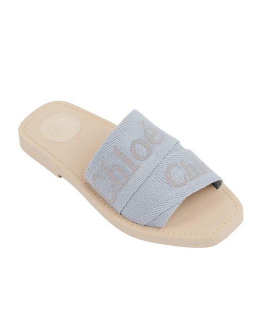 Chloé White Chloé Woody Open Toe Slip-On Slides