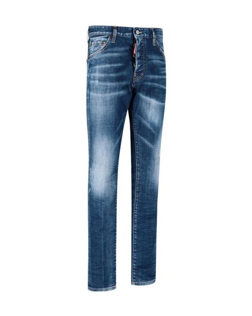DSquared² Blue Distressed Straight-Leg Jeans for men