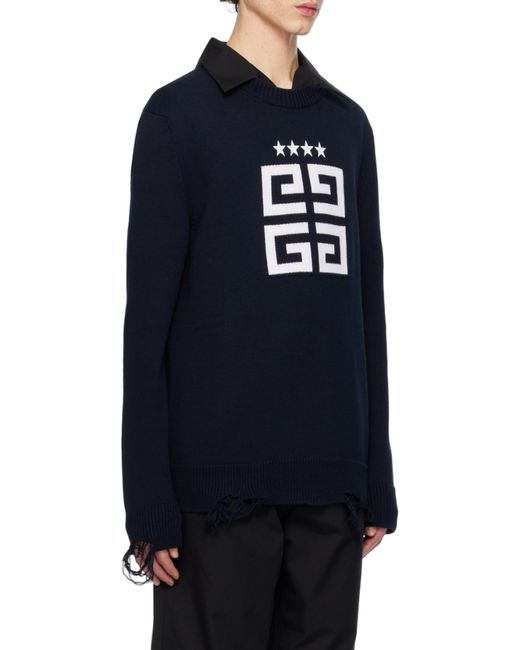 Givenchy Blue 4G Stars Intarsia Knit Jumper for men