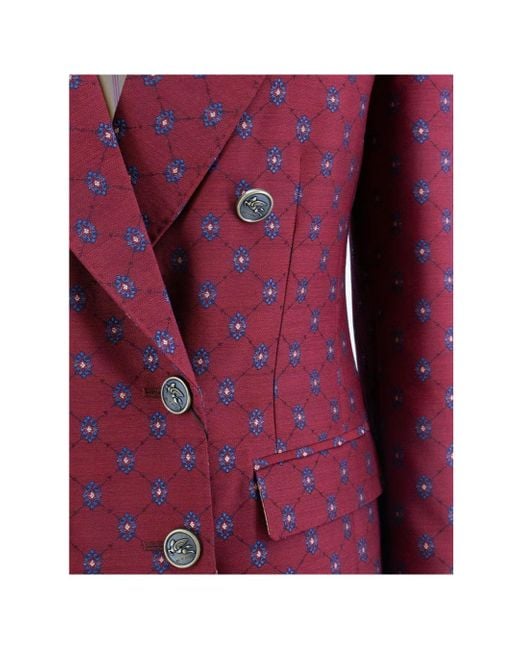 Etro Red Double Breasted Graphic Printed Blazer