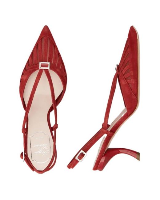 Roger Vivier Red Escarpins Dorsay Virgule En Cuir Velours