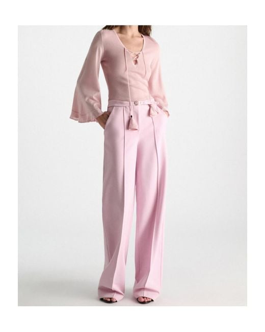 Dorothee Schumacher Pink Refined Essentials Lace-Up Flared-Sleeve Sweater