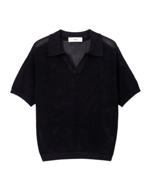 DUNST Black Short-Sleeved Knit Polo Shirt for men