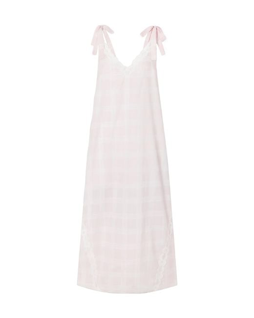 Posse White Marylin Gingham Lace-Trimmed Cotton Maxi Dress