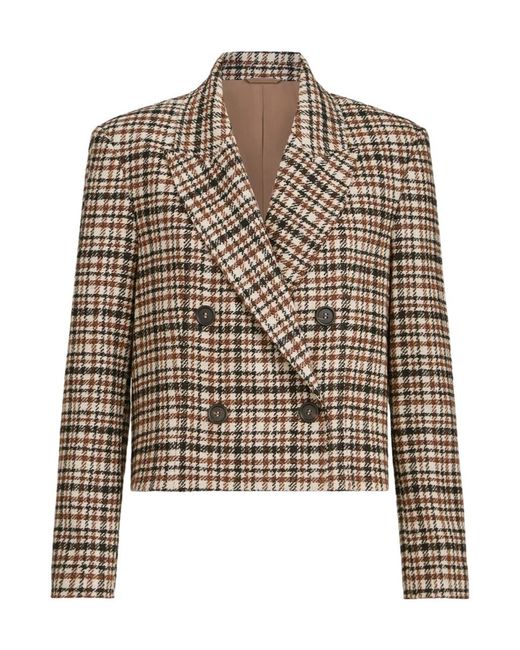 Brunello Cucinelli Brown Comfort Checked Wool And Alpaca Blazer With Monili