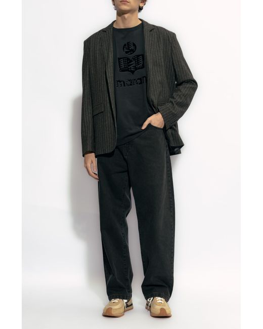 Isabel Marant Black Zafferh Logo Printed T-Shirt for men