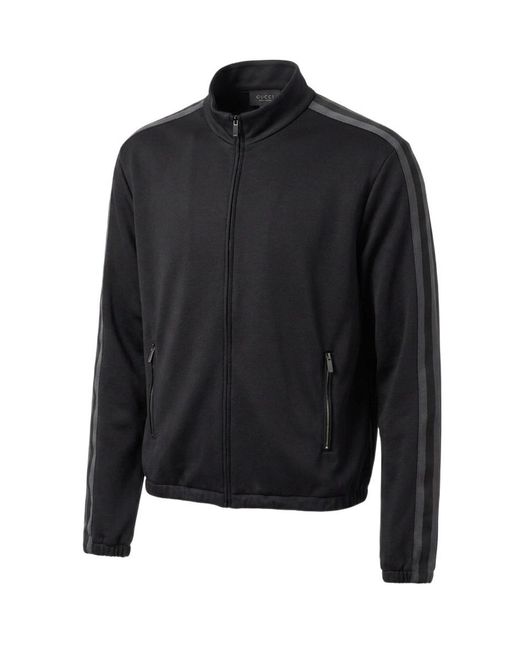 Gucci Black Cotton Jersey Zip Jacket With Muted Web for men
