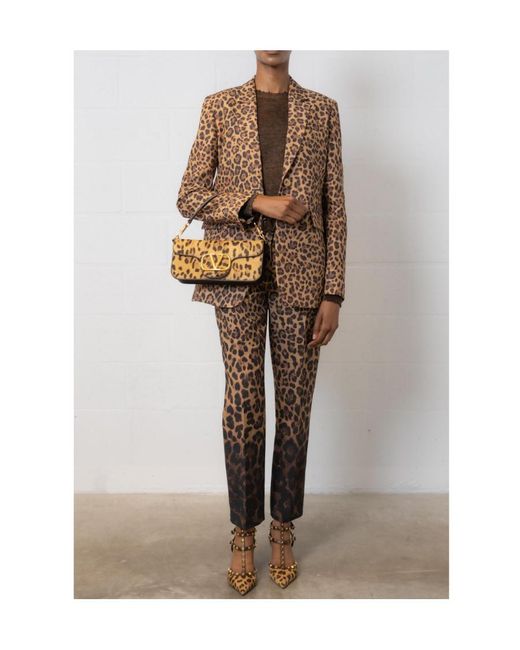 Valentino Brown Leopard-Print High Waist Pants