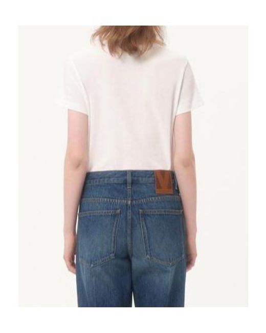 Valentino White Logo Embroidered Crewneck T-Shirt