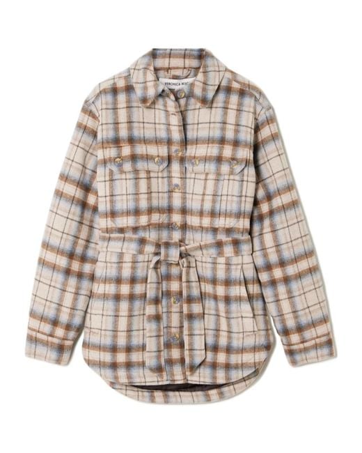 Veronica Beard Natural Mikaela Belted Checked Flannel Jacket