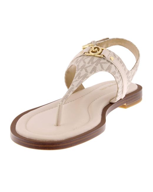 MICHAEL Michael Kors White Mandy Signature Logo T-Strap Sandals