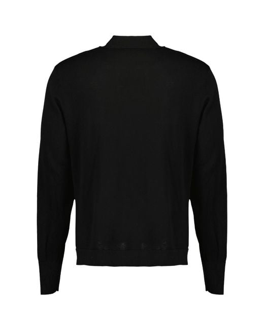 Officine Generale Black Officine Générale Simone Knitted Polo Shirt for men