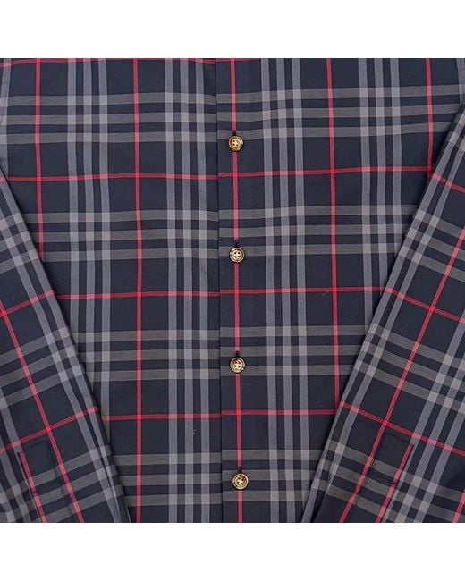 Burberry Blue Slim Fit Check Stretch Cotton Shirt for men