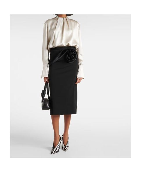 Magda Butrym Black Floral-Applique Midi Skirt