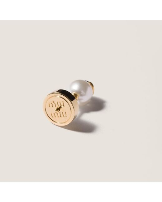 Miu Miu Metallic Metal And Pearl Earrings