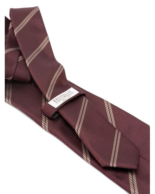 Brunello Cucinelli Red Diagonal Striped Tie for men