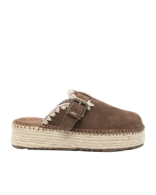Mou Brown Round-Toe Mules