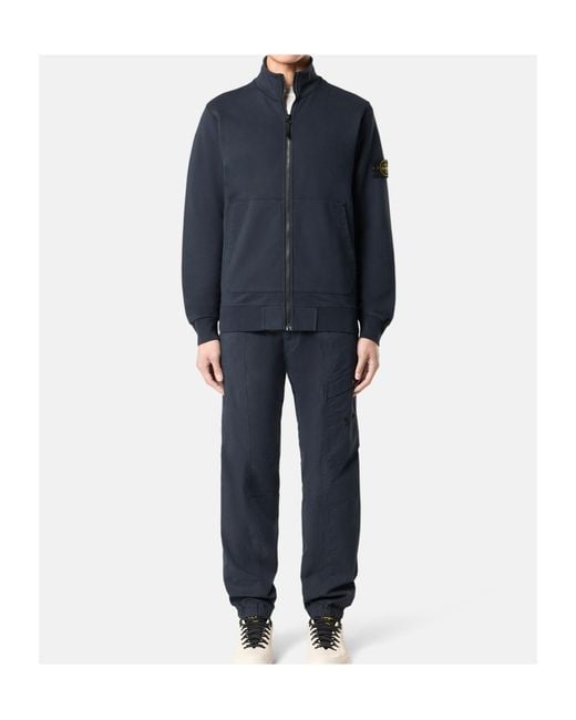 Stone Island Blue Compass Patch Zip Up Sweatshirt for men