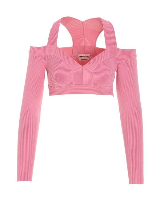 McQueen Pink Cut-Out Detailed Cropped Top
