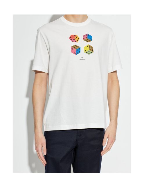 Paul Smith White Ps Paul Smith Dice Printed Crewneck T-Shirt for men