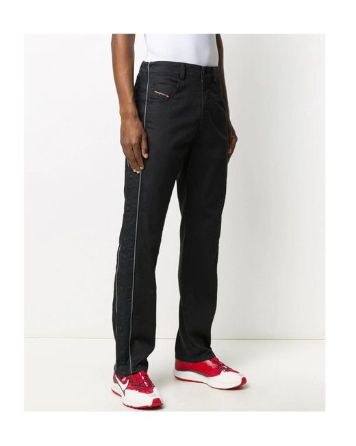 DIESEL Black Contrast-Trim Straight-Leg Jeans for men