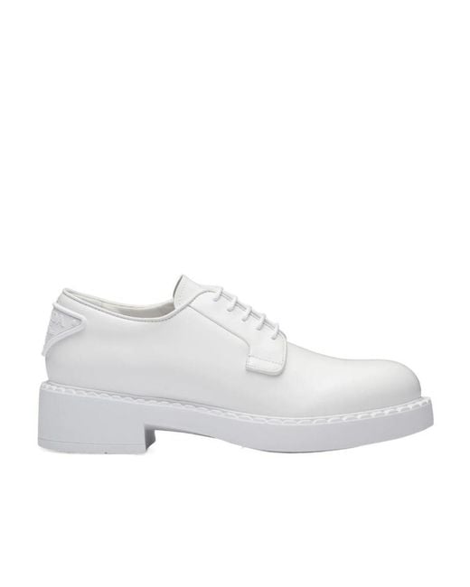Prada White Brushed-Leather Derby Shoes