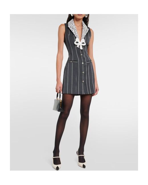 Alessandra Rich Black Pinstripe Wool-Blend Minidress