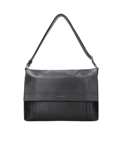 Orciani Black Logo Lettering Messenger Bag for men
