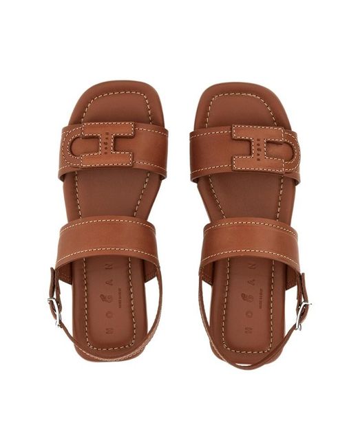 Hogan Brown Logo Strap Flat Sandals