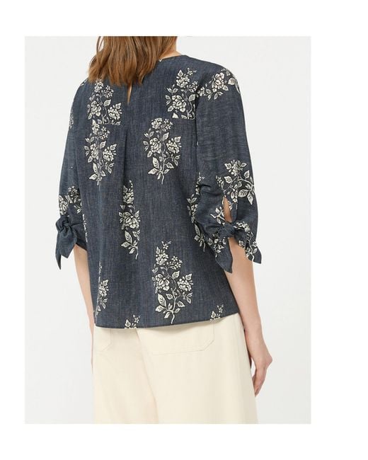 Weekend by Maxmara Blue Printed Silk Crepe De Chine Blouse