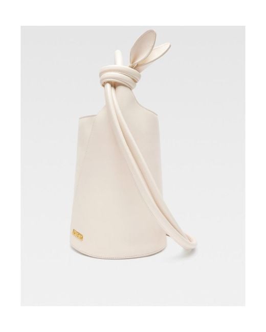 Jacquemus White Logo Plaque Knot-Detailed Top Handle Bag