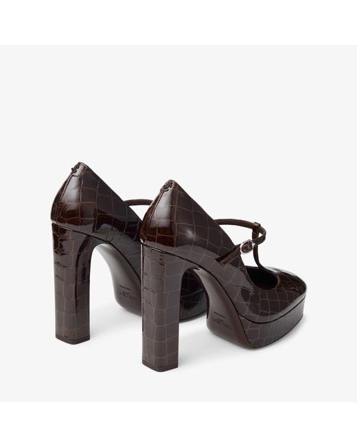 Jimmy Choo Brown Marene Mary Jane 120 Embossed Pumps